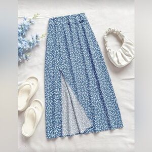 Blue Floral Midi Skirt